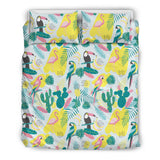 Cute Parrot Toucan Flamingo Cactus Exotic Leaves Pattern Bedding Set