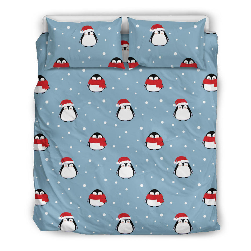 Cute Penguin Christmas Snow Pattern Bedding Set