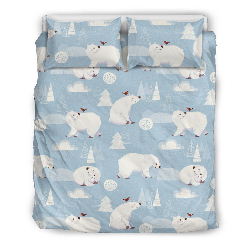 Cute Polar Bears Christmas Decoration Pattern Bedding Set.