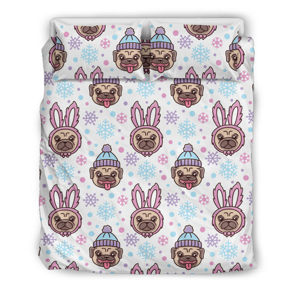 Cute Pug Hat Rabbit Costume Pattern Bedding Set