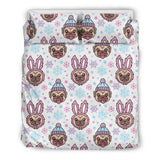 Cute Pug Hat Rabbit Costume Pattern Bedding Set