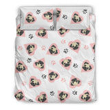 Cute Pugs Pink Heart Paw Pattern Bedding Set