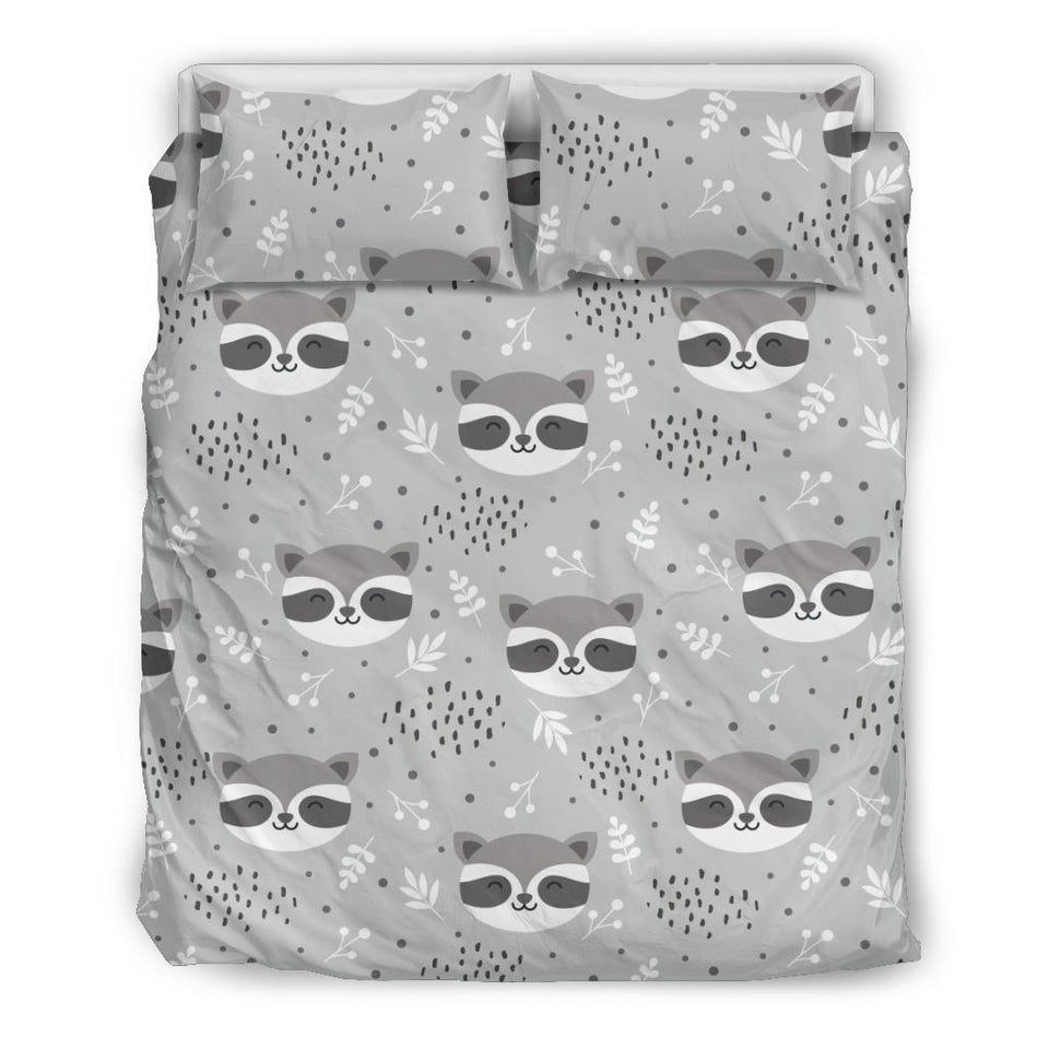 Cute Raccoons Leaves Dot Bedding Set