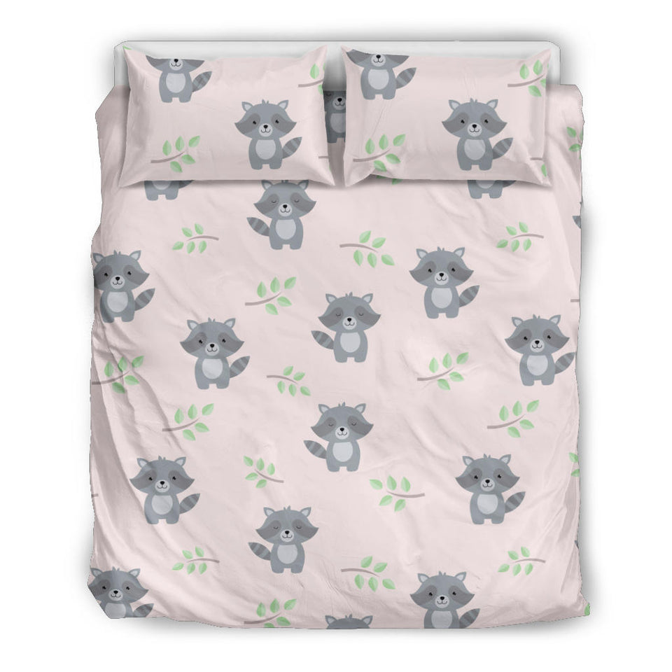 Cute Raccoons Leaves Pattern Bedding Set