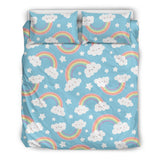 Cute Rainbow Clound Star Pattern Blue Background Bedding Set