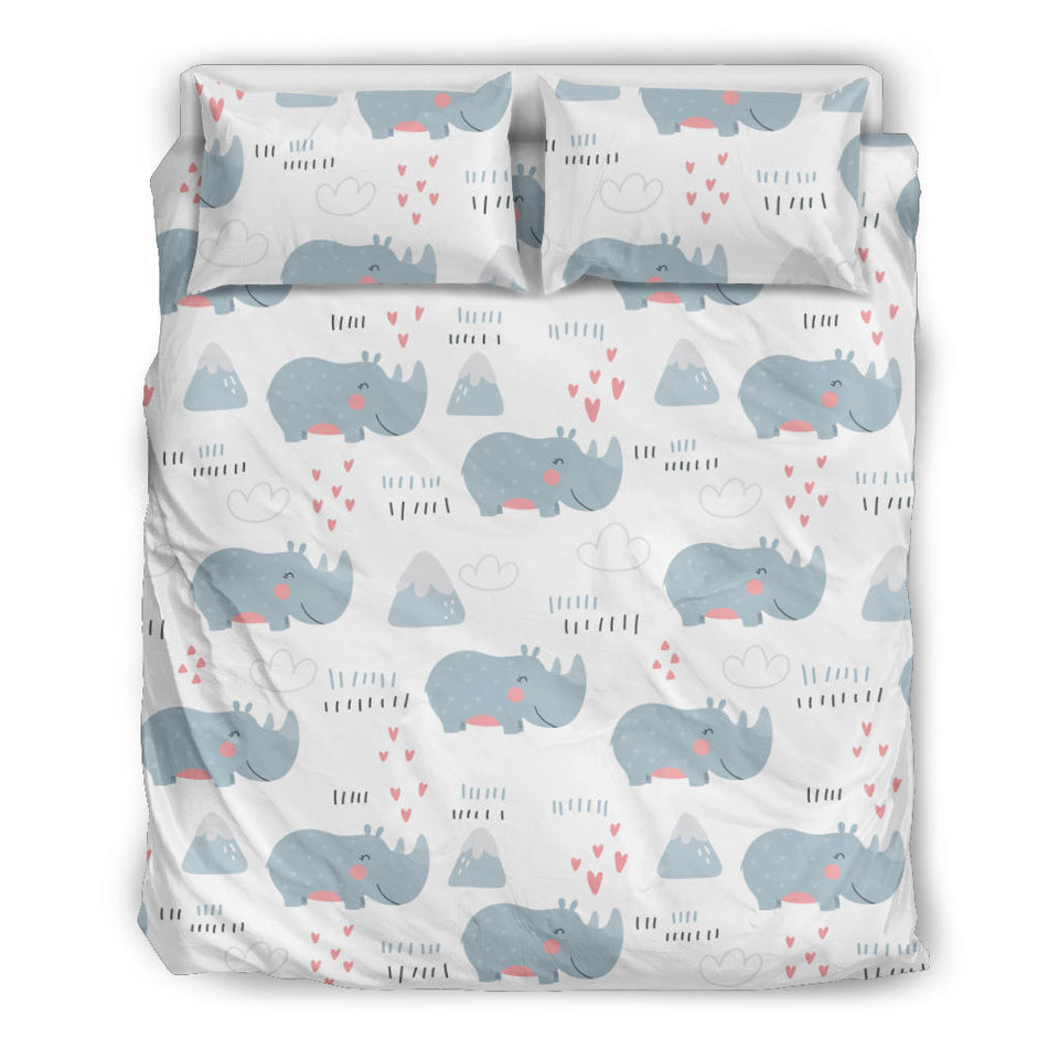 Cute Rhino Heart Pattern Bedding Set