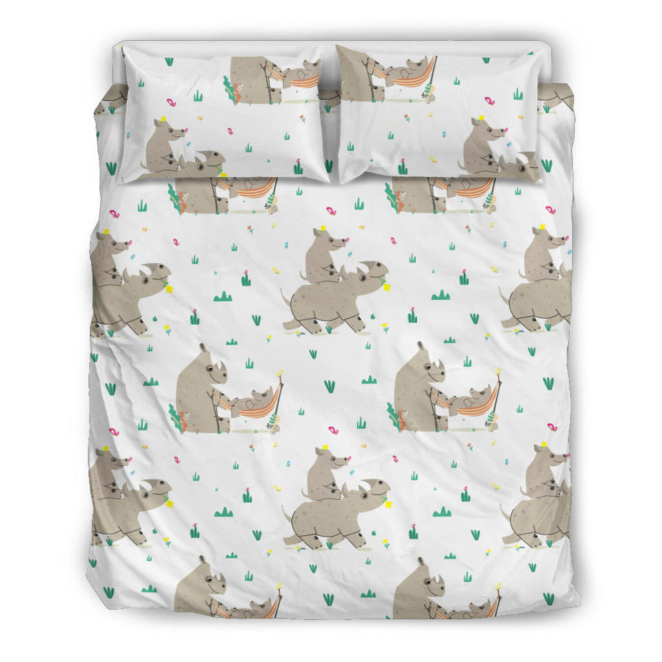 Cute Rhino Pattern Background Bedding Set