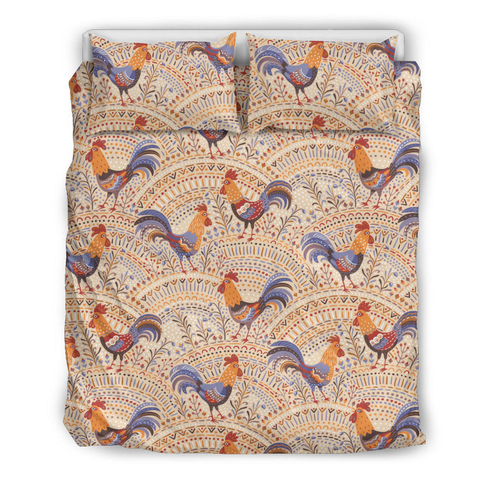 Cute Rooster Chicken Cock Floral Ornament Background Bedding Set