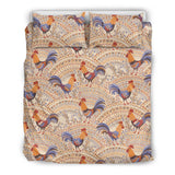 Cute Rooster Chicken Cock Floral Ornament Background Bedding Set