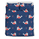 Cute Sea Lion Seal Christmas Hat Candy Cane Heart Pattern Bedding Set