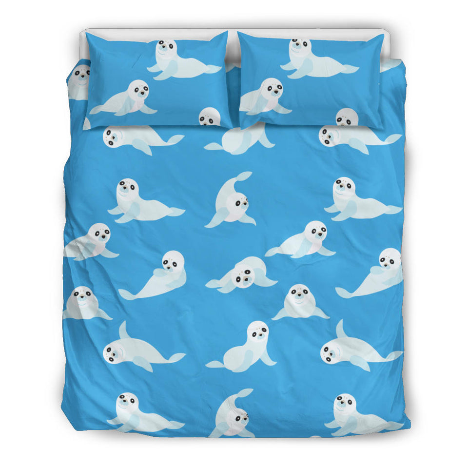 Cute Sea Lion Seal Pattern Background Bedding Set