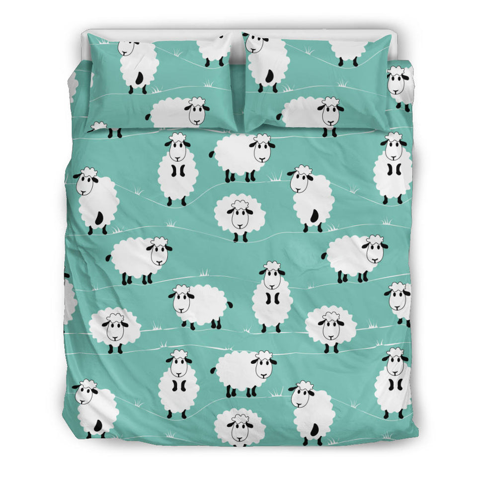 Cute Sheep Green Background Bedding Set