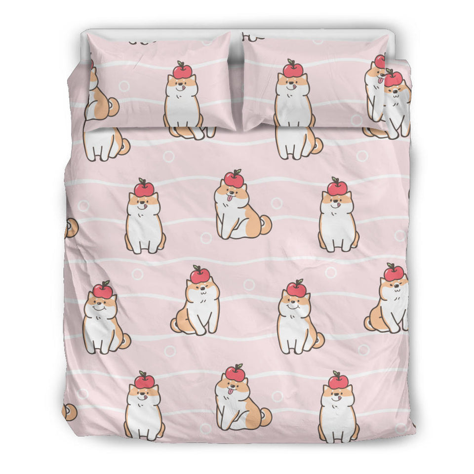 Cute Shiba Inu Dog Apple Pattern Bedding Set