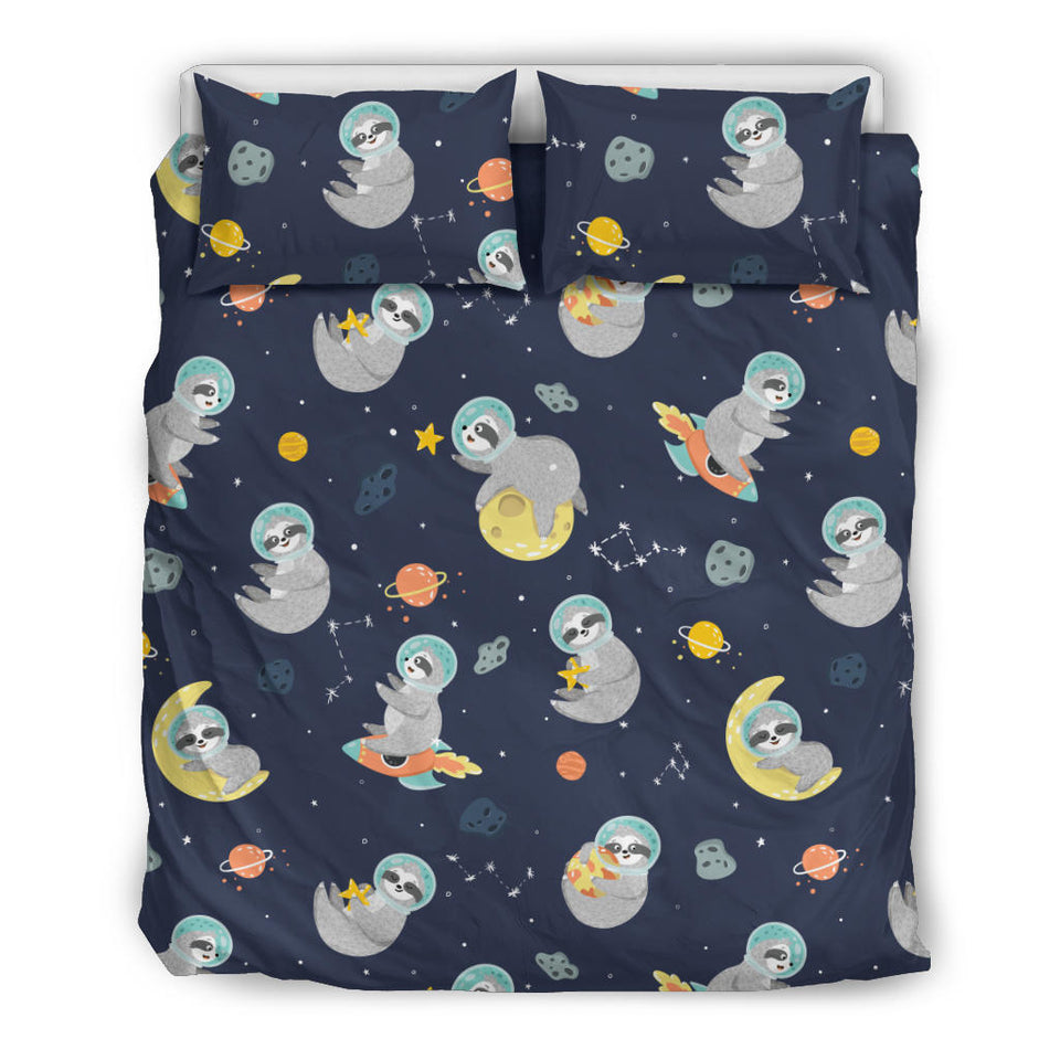 Cute Sloth Astronaut Star Planet Rocket Pattern Bedding Set