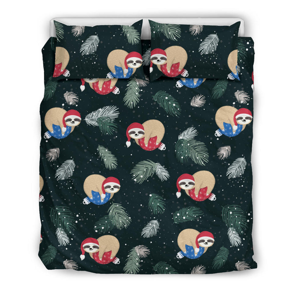 Cute Sloths Sleeping Christmas Ball Santa Hat Pattern Bedding Set