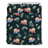 Cute Sloths Sleeping Christmas Ball Santa Hat Pattern Bedding Set