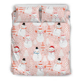 Cute Snowman Christmas Tree Snowpink Background Bedding Set
