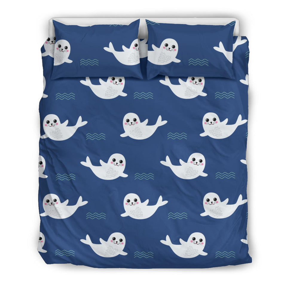 Cute White Baby Sea Lion Seal Pattern Bedding Set