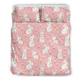 Cute White Rabbit Flower Pink Background Bedding Set