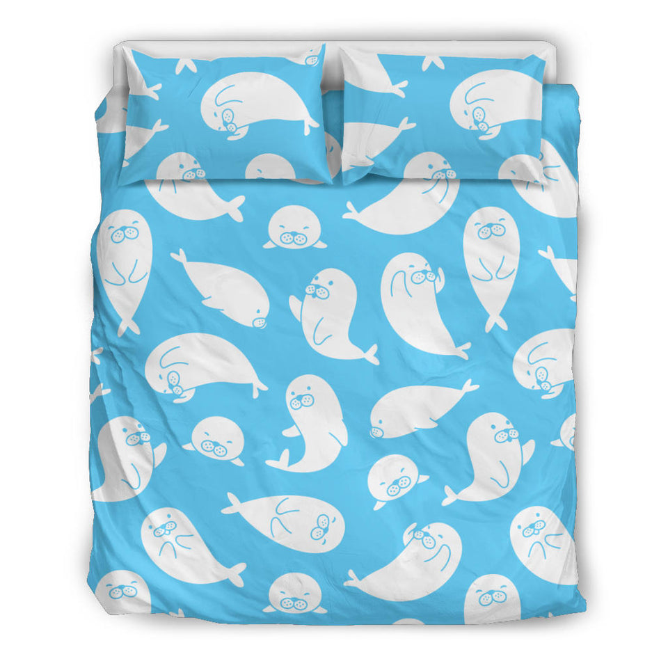 Cute White Sea Lion Seals Pattern Bedding Set
