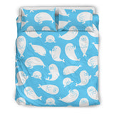Cute White Sea Lion Seals Pattern Bedding Set