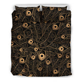 Gold Peacock Feather Pattern Bedding Set