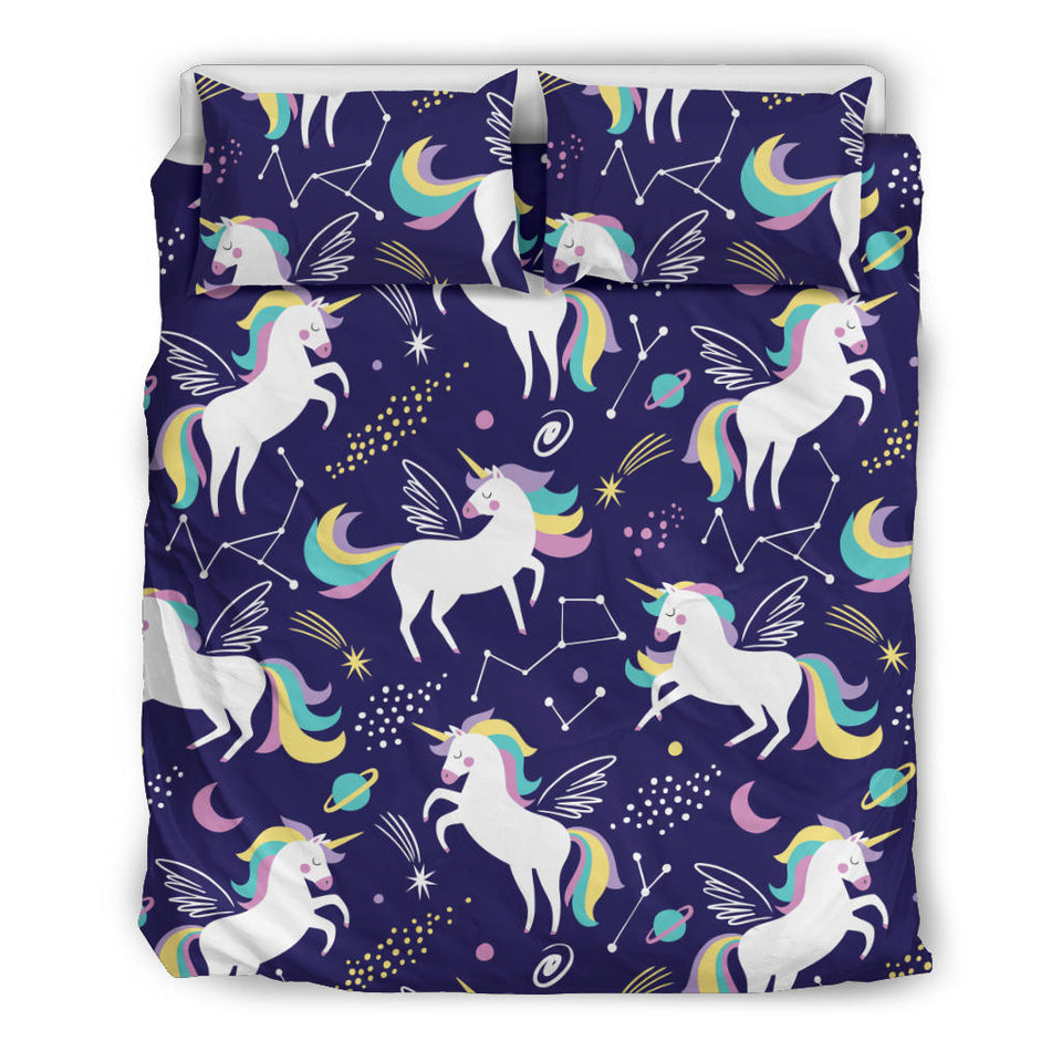 Hand Drawn Cute Unicorn Star Planet Bedding Set
