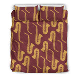 Hand Drawn Gold Saxophone Red Background  Bedding Set