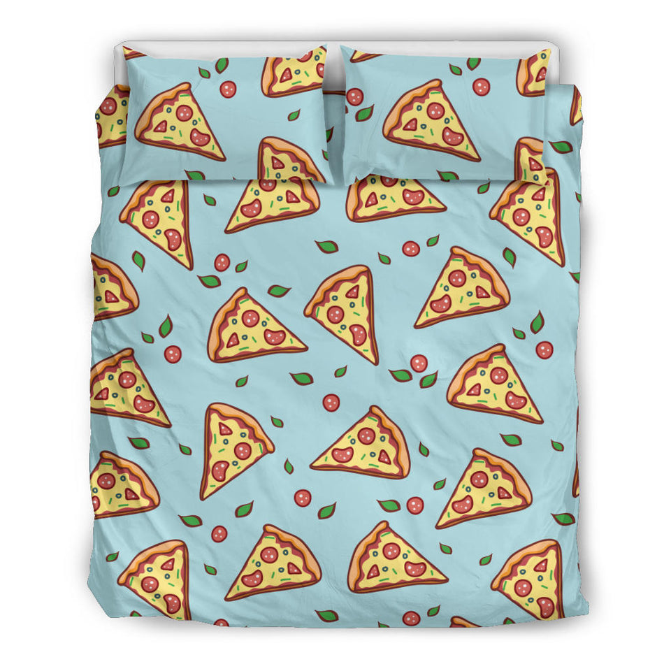 Hand Drawn Pizza Blue Background Bedding Set