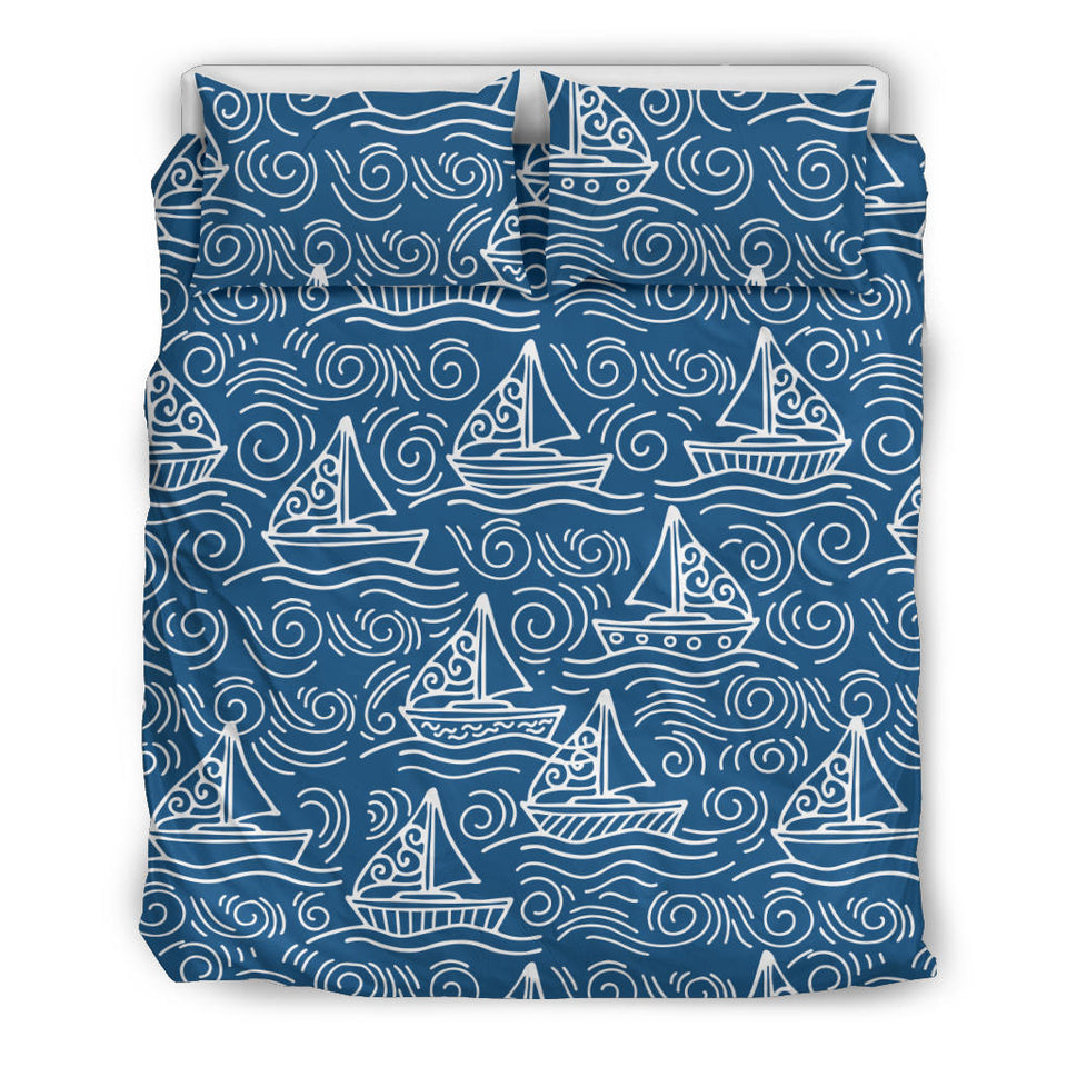 Hand Drawn Sailboat Pattern Bedding Set
