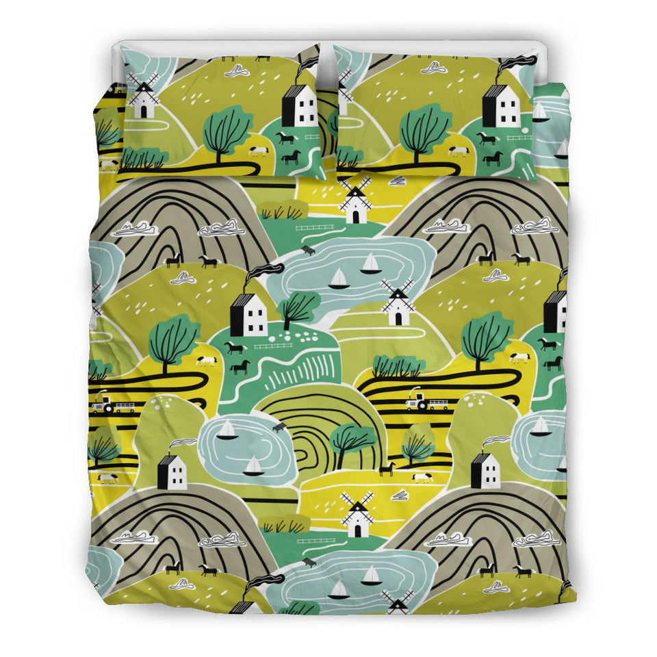Hand Drawn Windmill Pattern Bedding Set