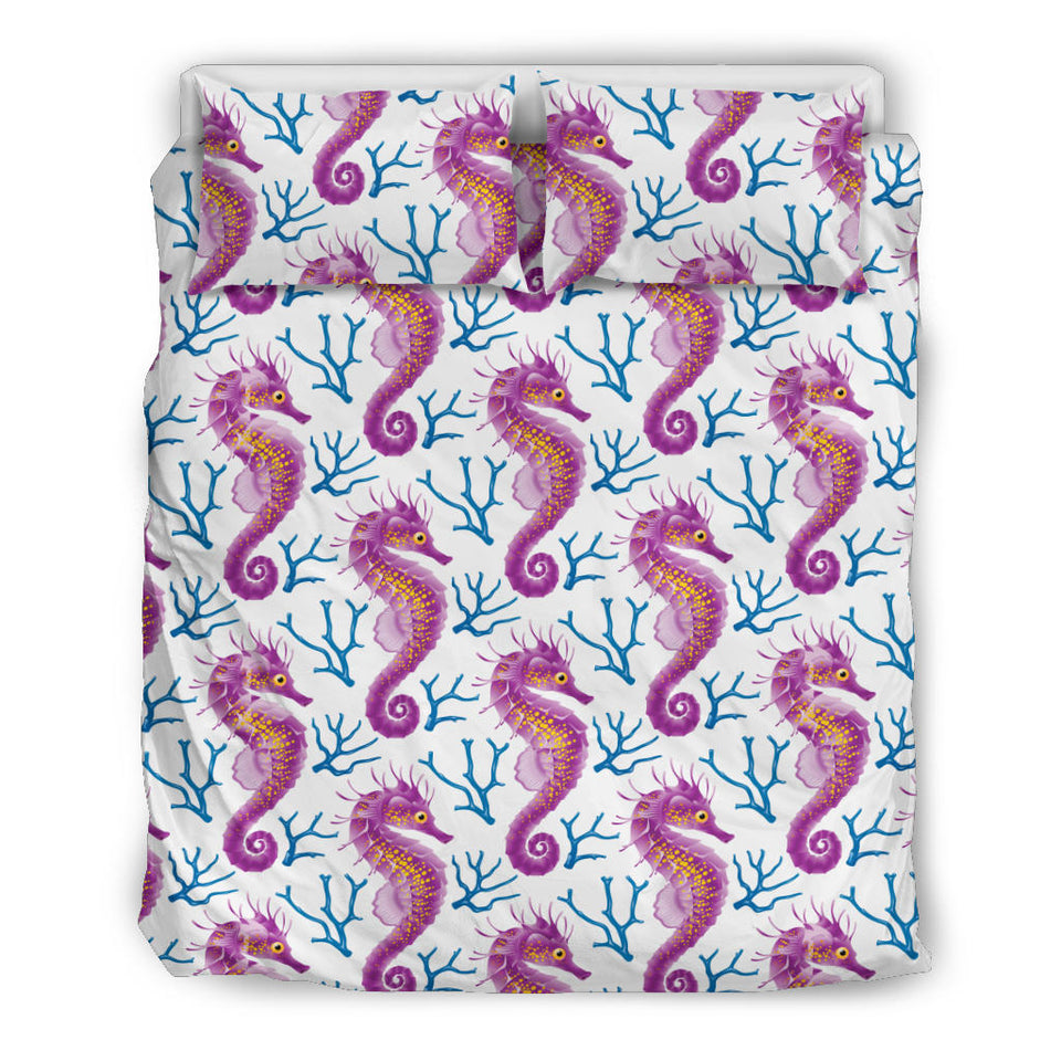 Purple Seahorse Blue Coral Pattern Bedding Set