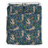 Raccoon Tropical Leaves Pattern Bedding Set