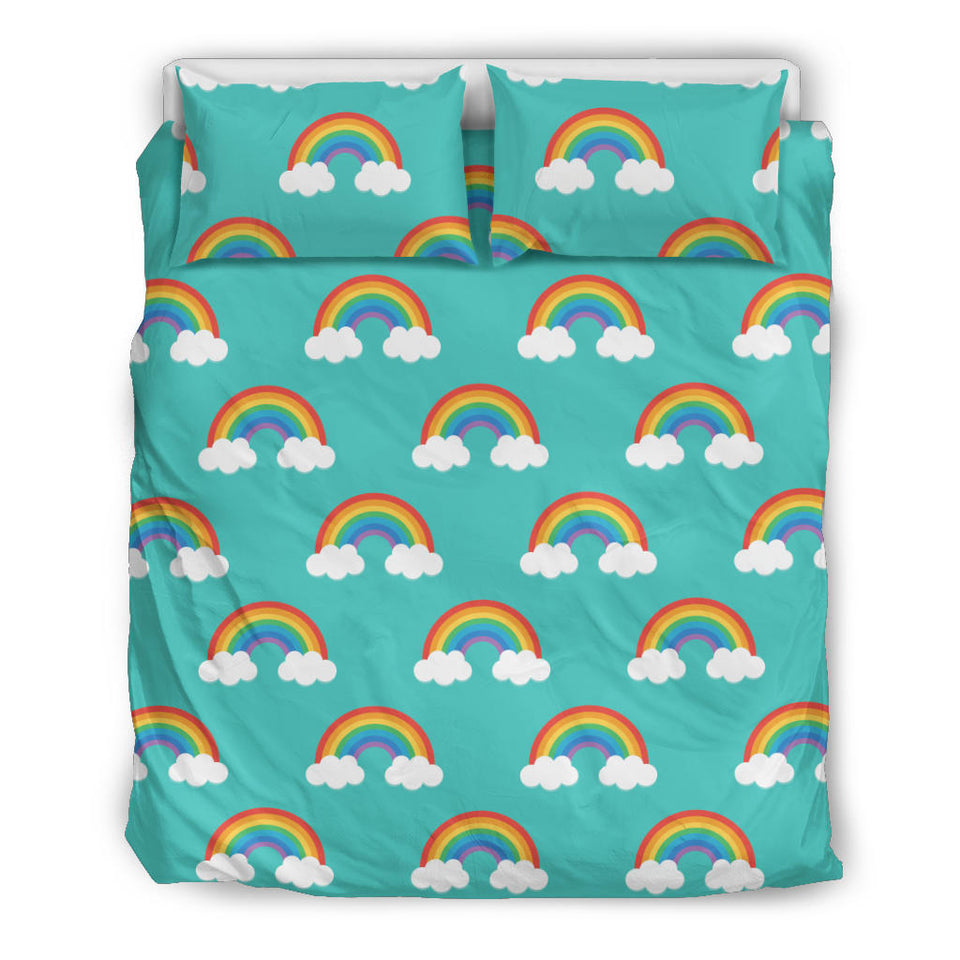 Rainbow Pattern Green Background Bedding Set