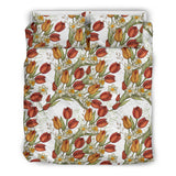 Red Tulips And Daffodils Pattern Bedding Set