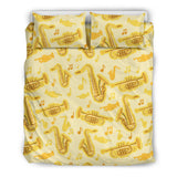 Saxophone Cornet Pattern Yellow Background Bedding Set