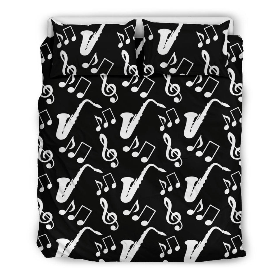 Saxophone Music Notes Treble Clef Black White Theme Bedding Set