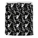 Saxophone Music Notes Treble Clef Black White Theme Bedding Set