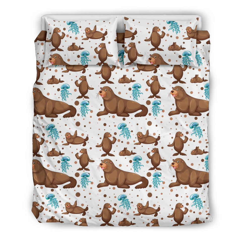 Sea Lion Seals Jellyfish Pattern Bedding Set
