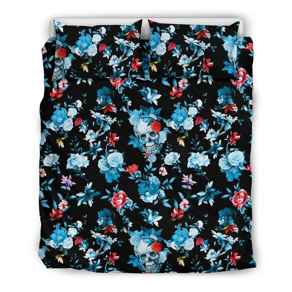 Skull Flower Roses Leave Pattern Bedding Set