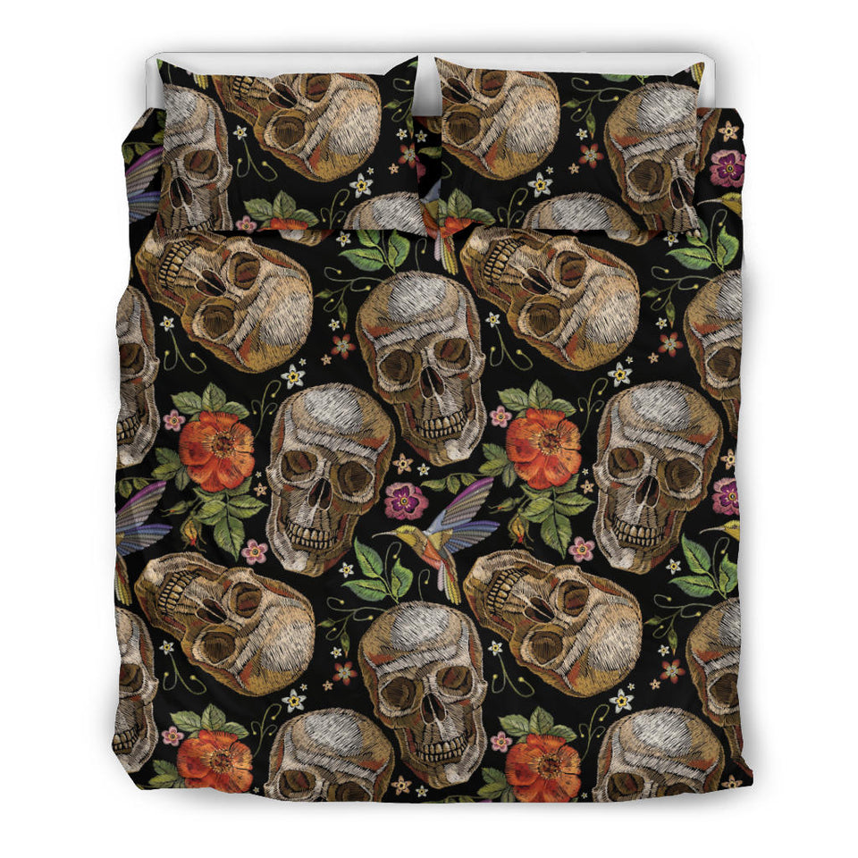 Skull Rose Humming Bird Flower Pattern Bedding Set
