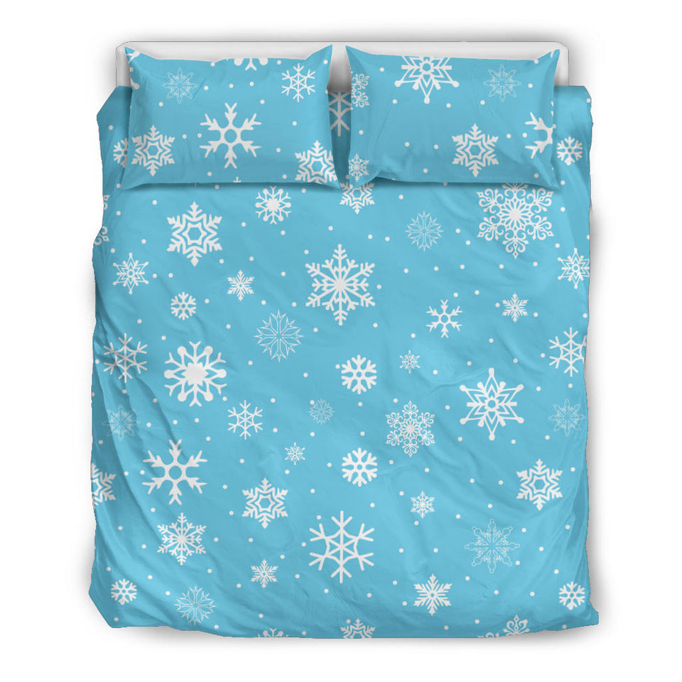 Snowflake Pattern Blue Background Bedding Set