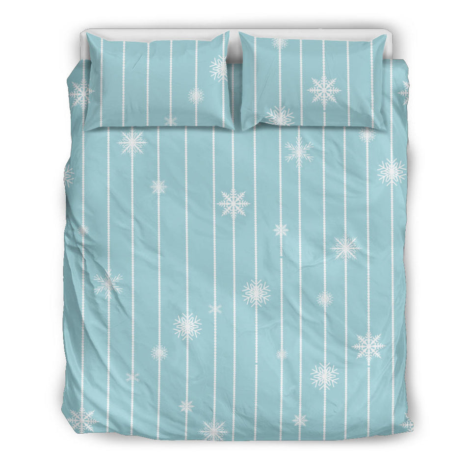 Snowflake Pattern Blue Stripe Background Bedding Set