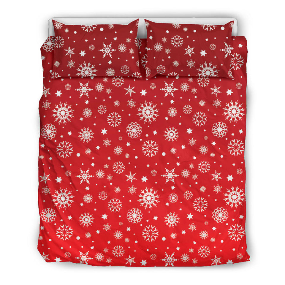 Snowflake Pattern Red Background Bedding Set