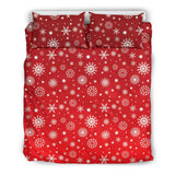 Snowflake Pattern Red Background Bedding Set