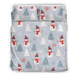 Snowman Christmas  Tree Snow Gray Background Bedding Set