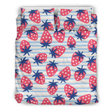 Strawberry Pattern Blue Lines Background Bedding Set
