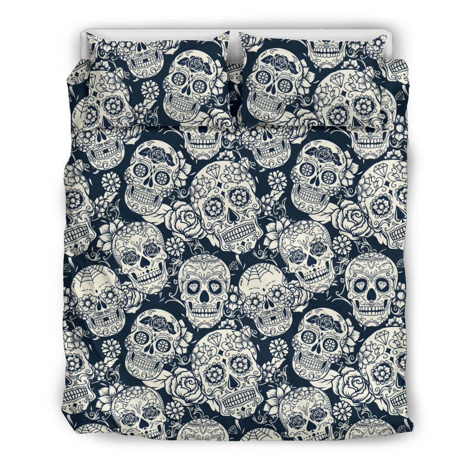 Sugar Skull Black White Pattern Bedding Set