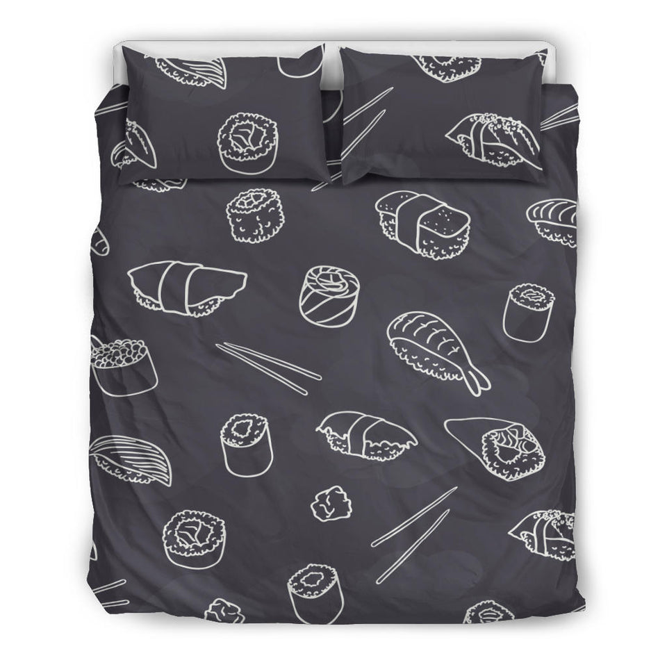 Sushi Pattern Black Background Bedding Set