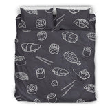 Sushi Pattern Black Background Bedding Set